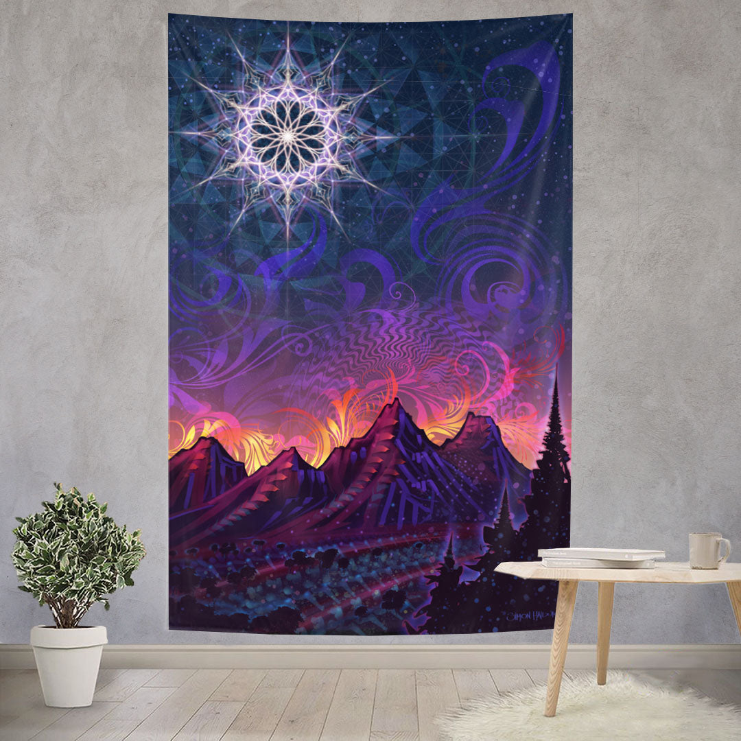 Mycelia Luna Tapestry - Simon Haiduk Art